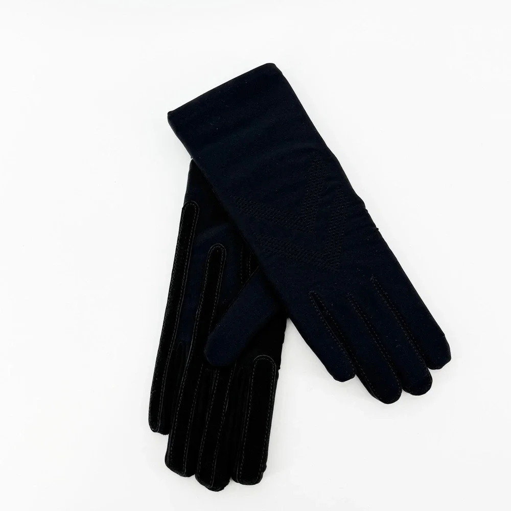 Isotoner Stretch Classics Fleece Lined Gloves Black Leather Palm Womens One Size